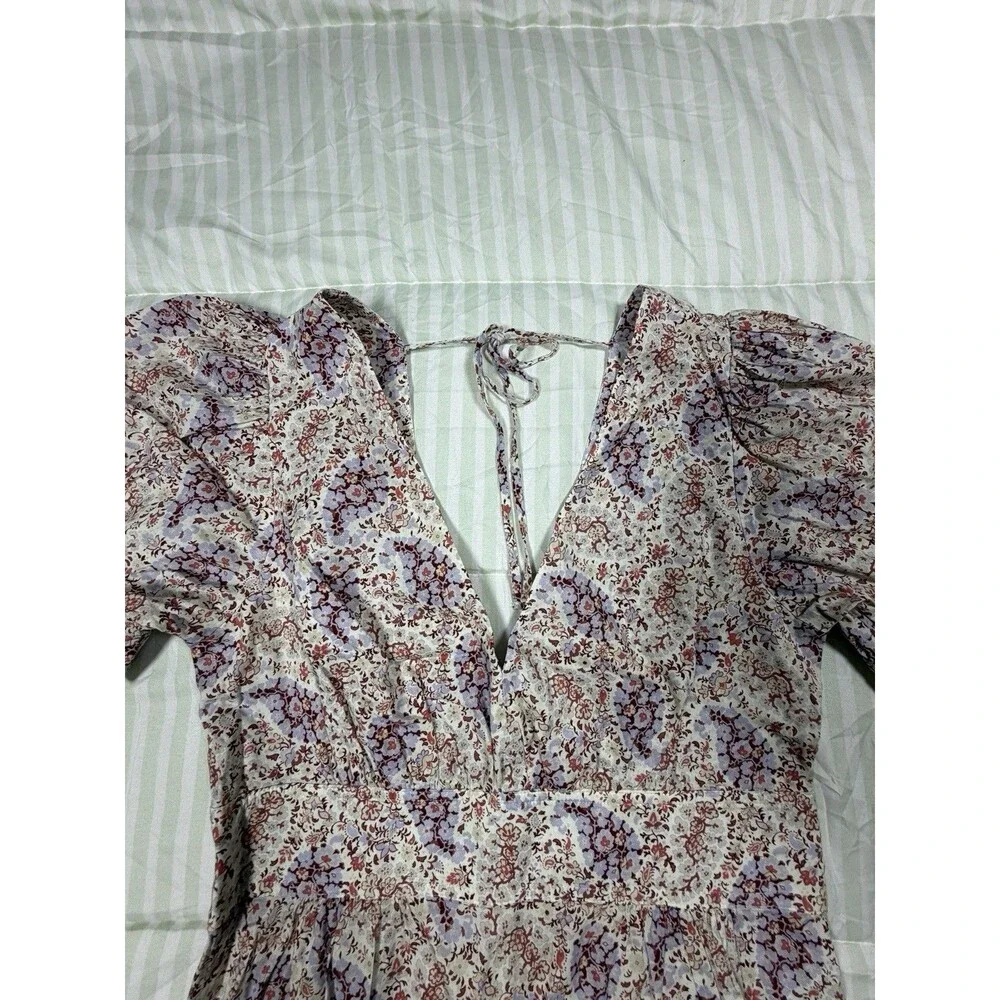 J.Crew Re‑Imagined floral puff sleeve peplum blouse V‑neck tie back XS/S